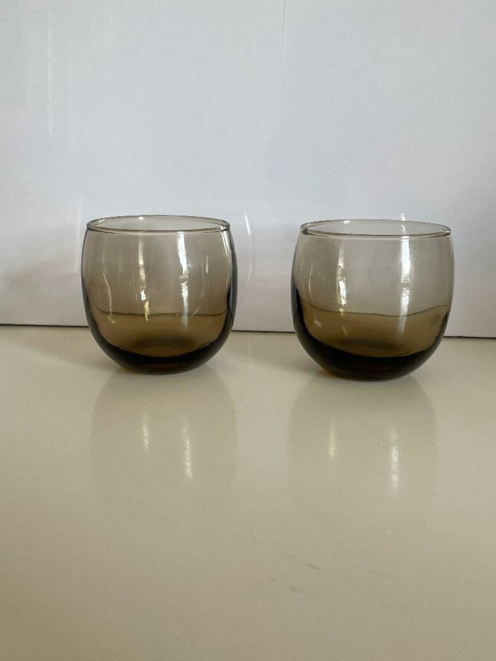 Set of 2 Vintage 70s Roly Poly Tawny Cocktail Glass Barware